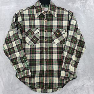 Vintage‎ Montgomery Ward Wool Flannel Green Plaid EXCELLENT! Size Medium